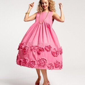 Frances Valentine Sunny Flower Midi Dress Applique Patchwork Cotton S New 274756